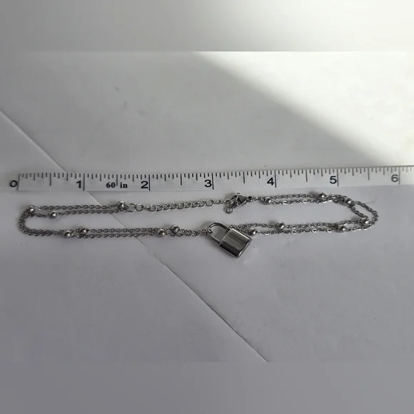 Double-Layer Silver Padlock Necklace - Picture 6 of 10